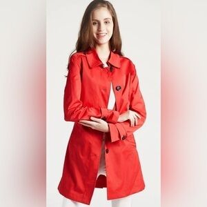 Gap‎ Trench Coat Womens Size Small Coral Pink Heavy Cotton Floral Lined